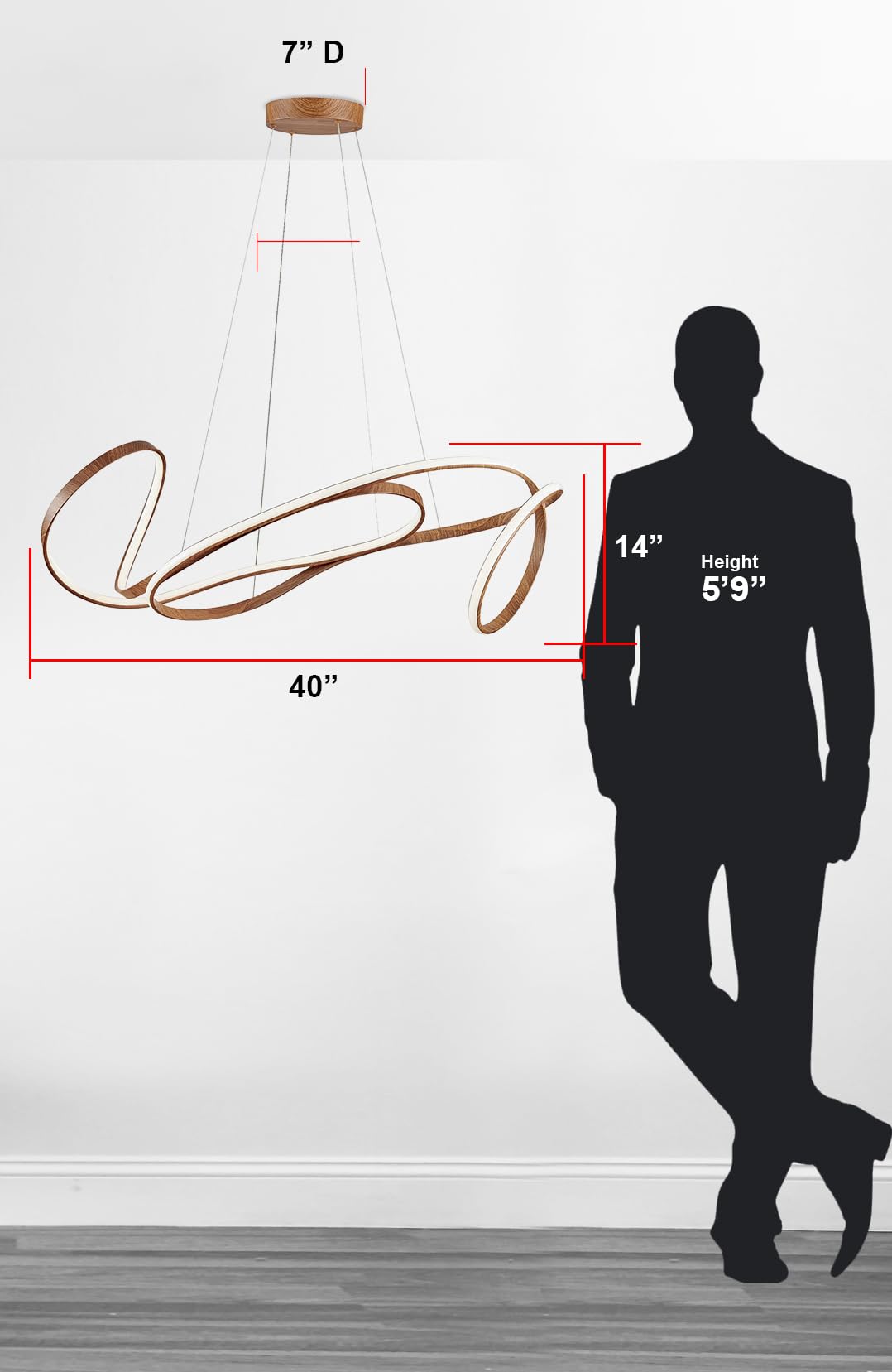 Finesse Decor Moscow Modern Chandelier - LED Ceiling Light Fixture, Curvy Design, Light Wood, Model CH-006-LW