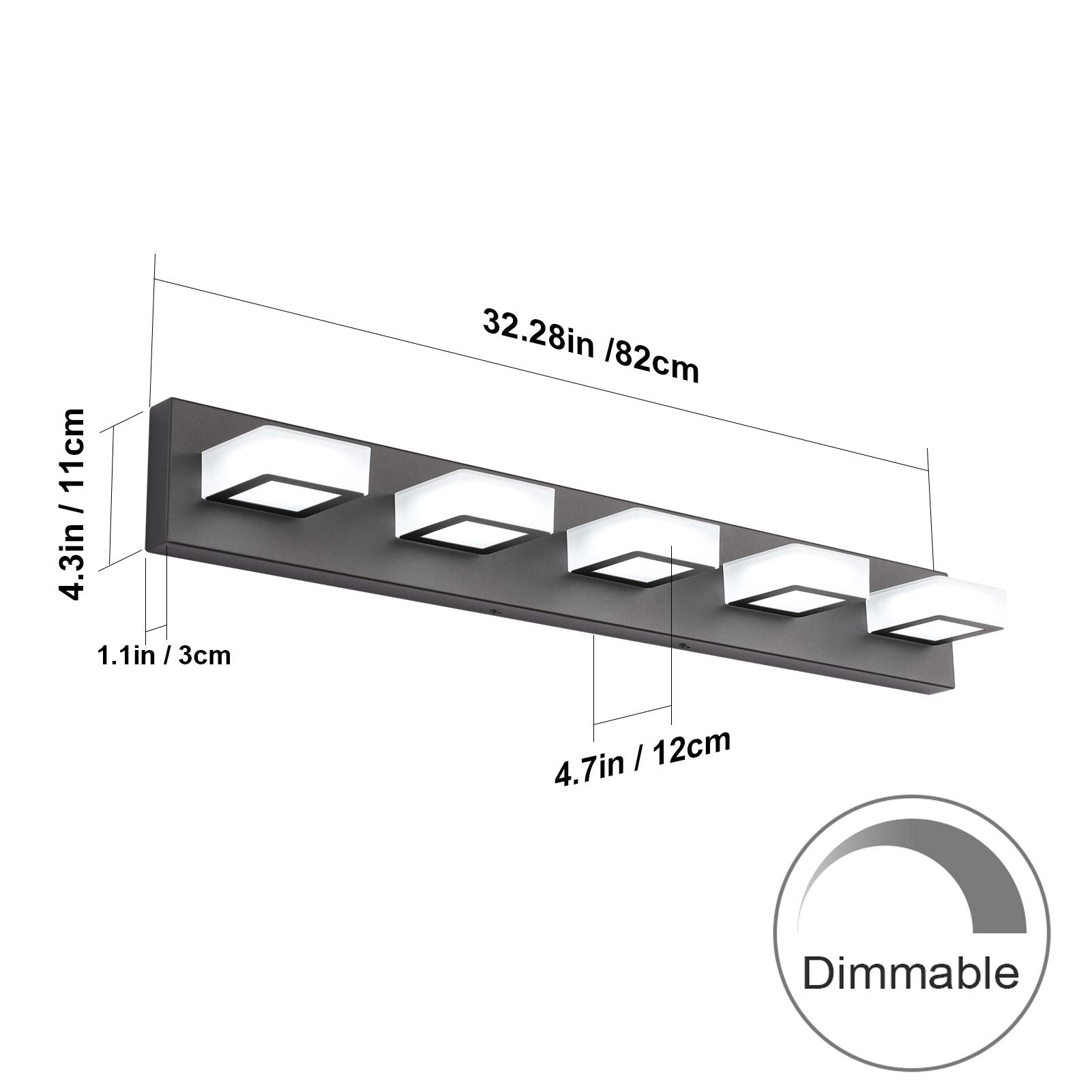 Ralbay Dimmable Vanity Light 5-Light Acrylic Stainless Steel Black Model D-8590-5T