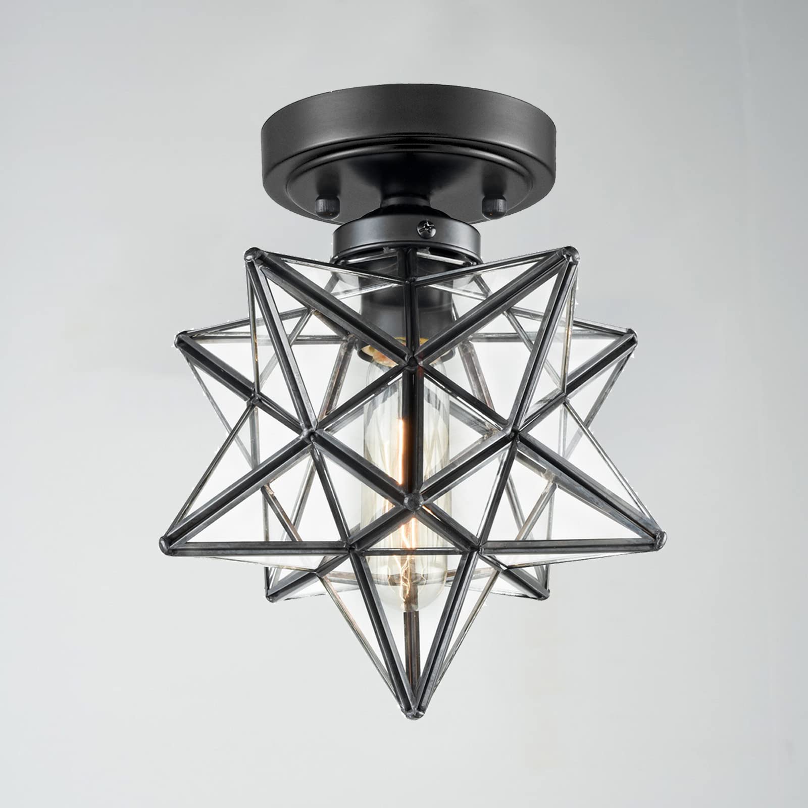 Axiland Industrial Moravian Star Ceiling Light With 8-Inch Glass Shade, 1 Light
