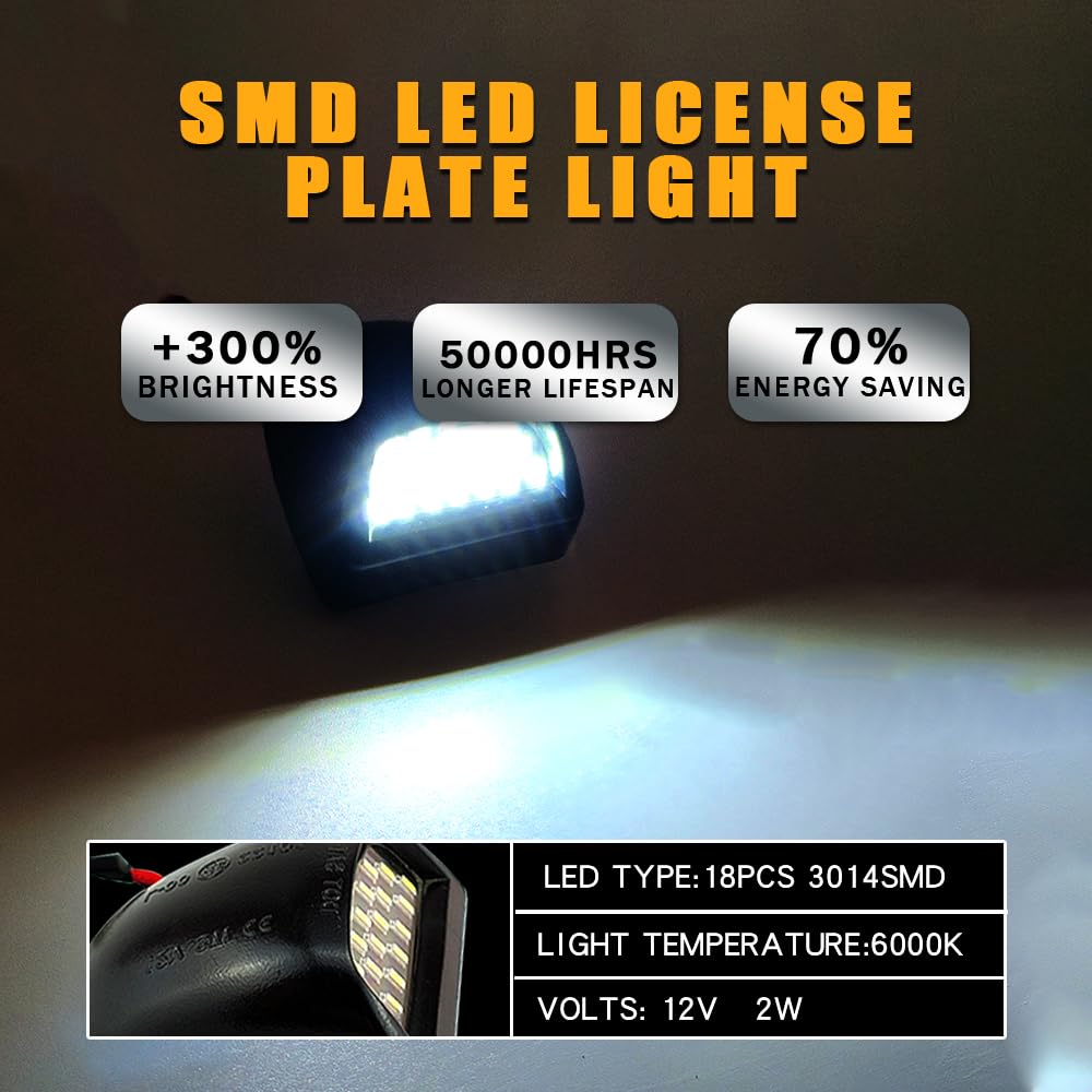OTnhaee LED License Plate Lights for Chevy Silverado, GMC Sierra, Cadillac Escalade, 48-SMD, 6500K Super White, Model PZ035
