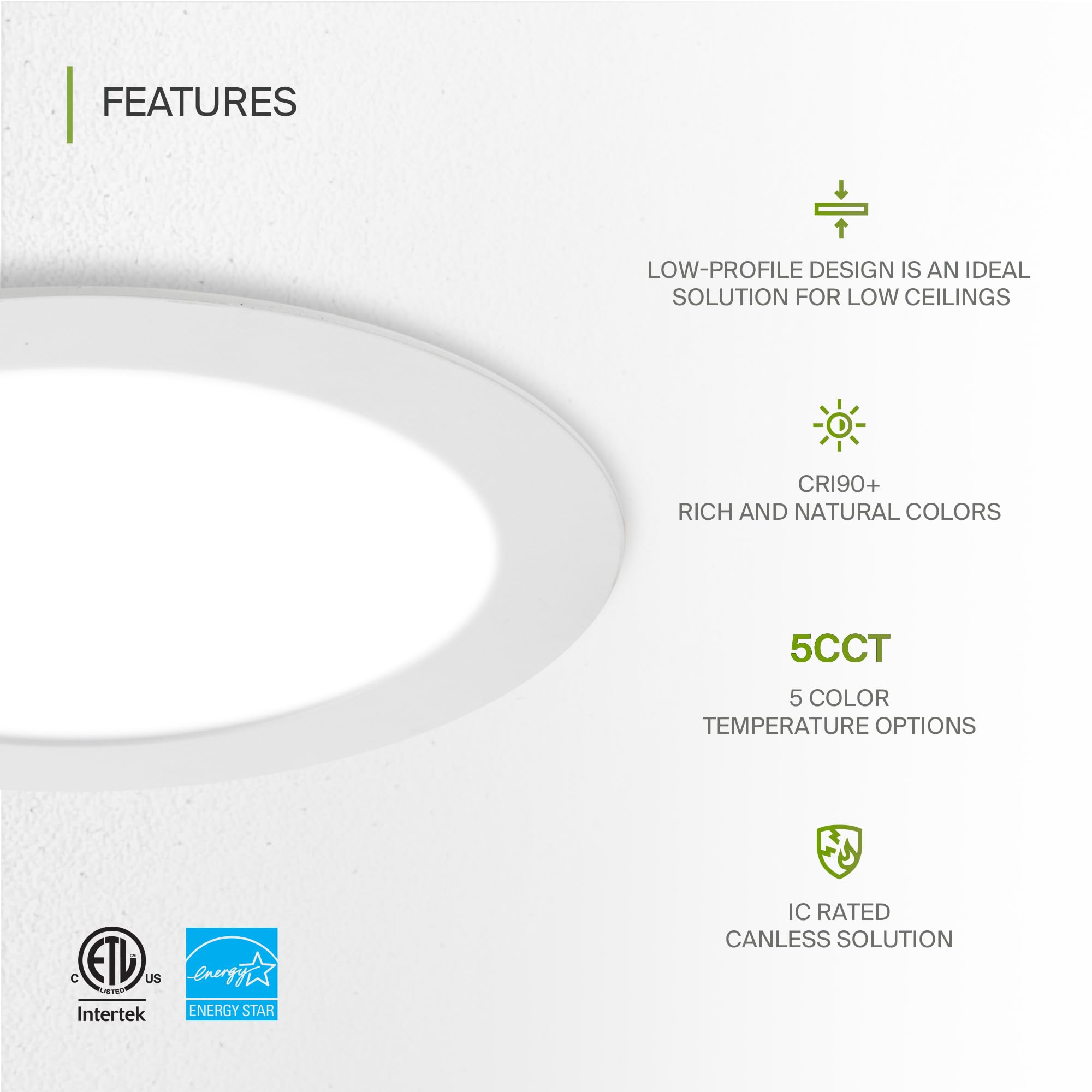 Asd 6 Pack Led Recessed Lighting 6 Inch 12W  5 Cct 2700K-5000K Cri90+  Ic Rated Ultra Thin Dimmable Ceiling Lights With J Box  Canless Wafer Downlight  Round Slim Panel Light  Energy Star Etl  White