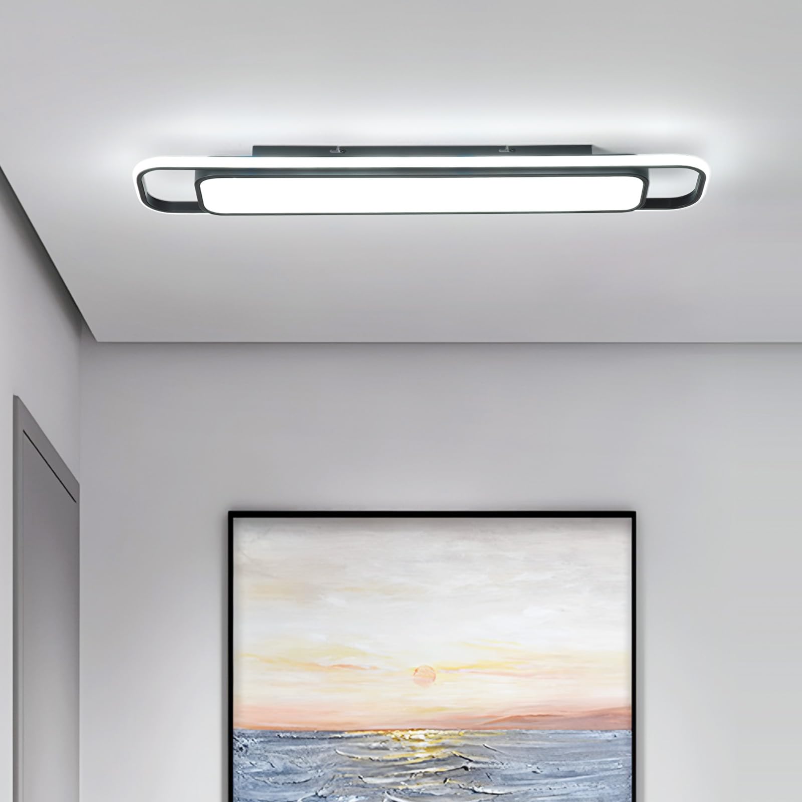 Oranoor Modern Led Ceiling Lighting  70W 6000K Black Linear Flush Mount Light Fixture  39.4 Low Profile Lights Fixture Long Led Ceiling Lamp For Kitchen Bedroom Living Room Hallway (Cool White)