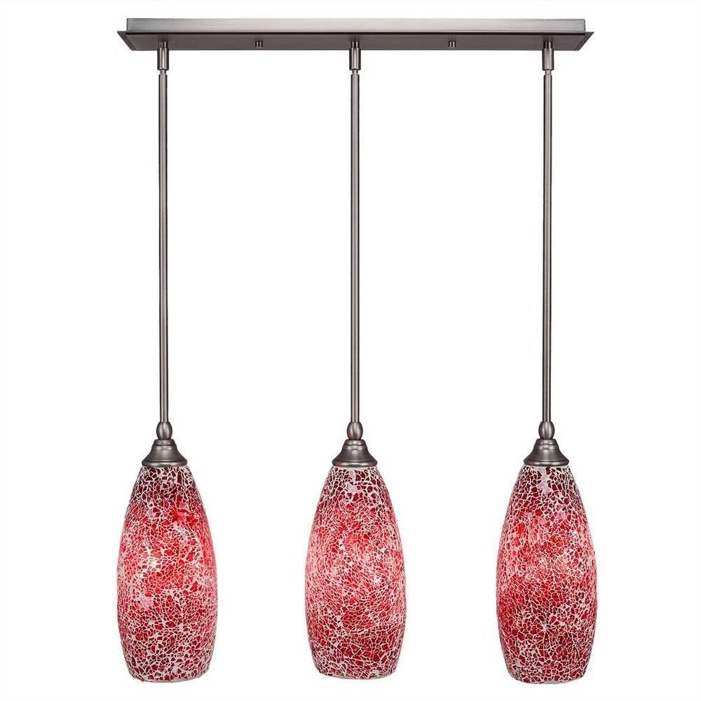 Toltec Lighting 25-Bn-5066 3 Light Multi-Light Mini Hang Straight Swivel Pendant With Red Fusion Glass, 5.5&quot;, Brushed Nickel