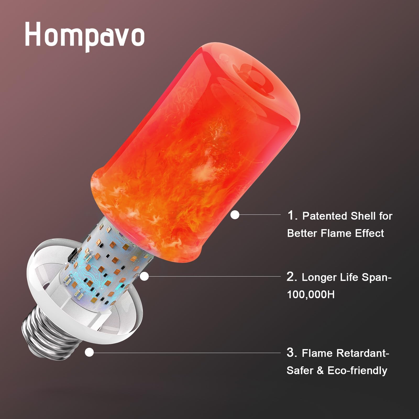 Hompavo ?Upgraded Led Flame Light Bulbs, 4-Mode Flickering Light Bulbs With Upside Down Effect, E26/E27 Flame Bulb For Halloween Christmas Party Indoor And Outdoor Home Decoration - 2 Red