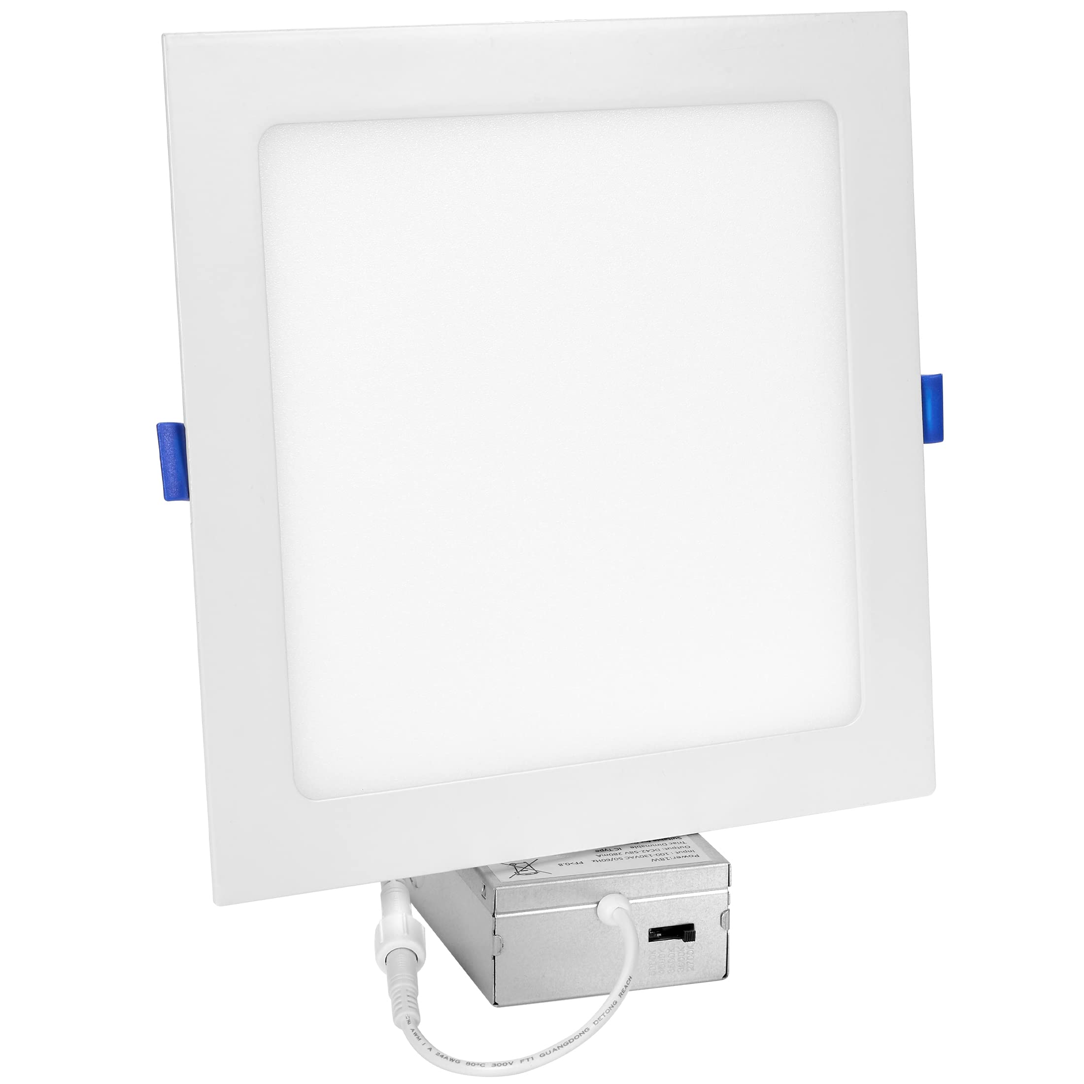 Maxxima 8 In. 5Cct Square Recessed Led Downlight, 1600 Lumens Slim Flat Panel Color Selectable 2700K/3000K/3500K/4000K/5000K, Dimmable, Canless Ic Rated, White Trim, J-Box Included