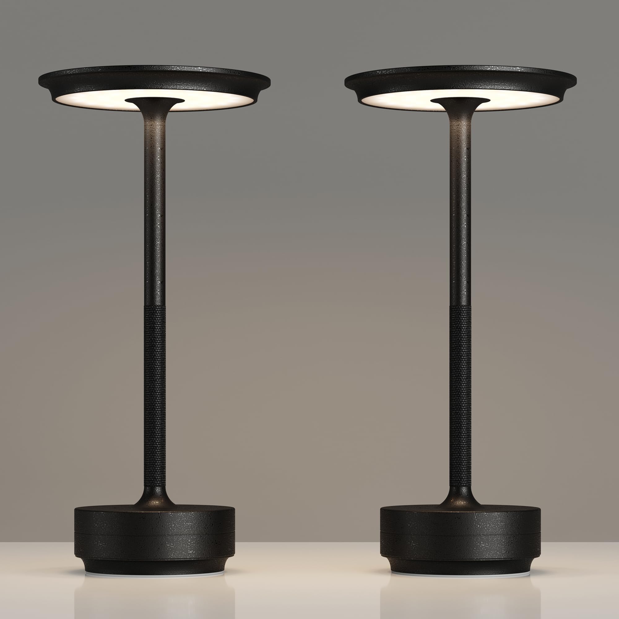 TBBGA Rechargeable Table Lamps 5000mAh, 3 Color Dimming, Portable, Aluminum, Model 106C, Diamond Black, 2 Pack