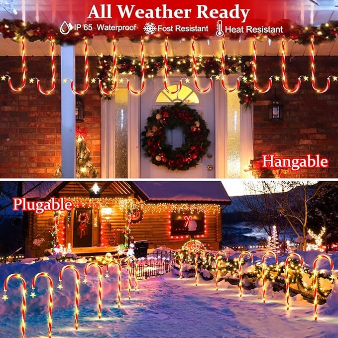 Christmas Decorations Candy Cane Lights with 8 Modes, Christmas Lights Outdoor Waterproof, Christmas Outdoor Decorations for Yar