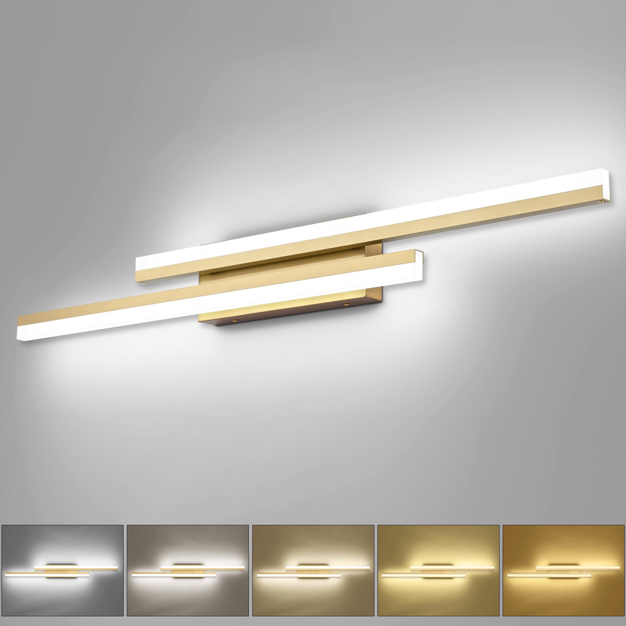 PRESDE Bathroom Vanity Light, 40inch Gold LED Fixture, 5 Color Temperatures, Dimmable, Aluminum, Modern Design