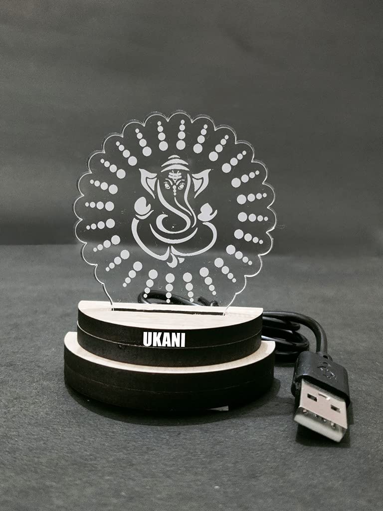 UKANI 3D GANPATI JI Design USB Connected Night Lamp for Car/Office/Desktop/Gift/for Bedroom Hall Table Top 7 Color Change Light