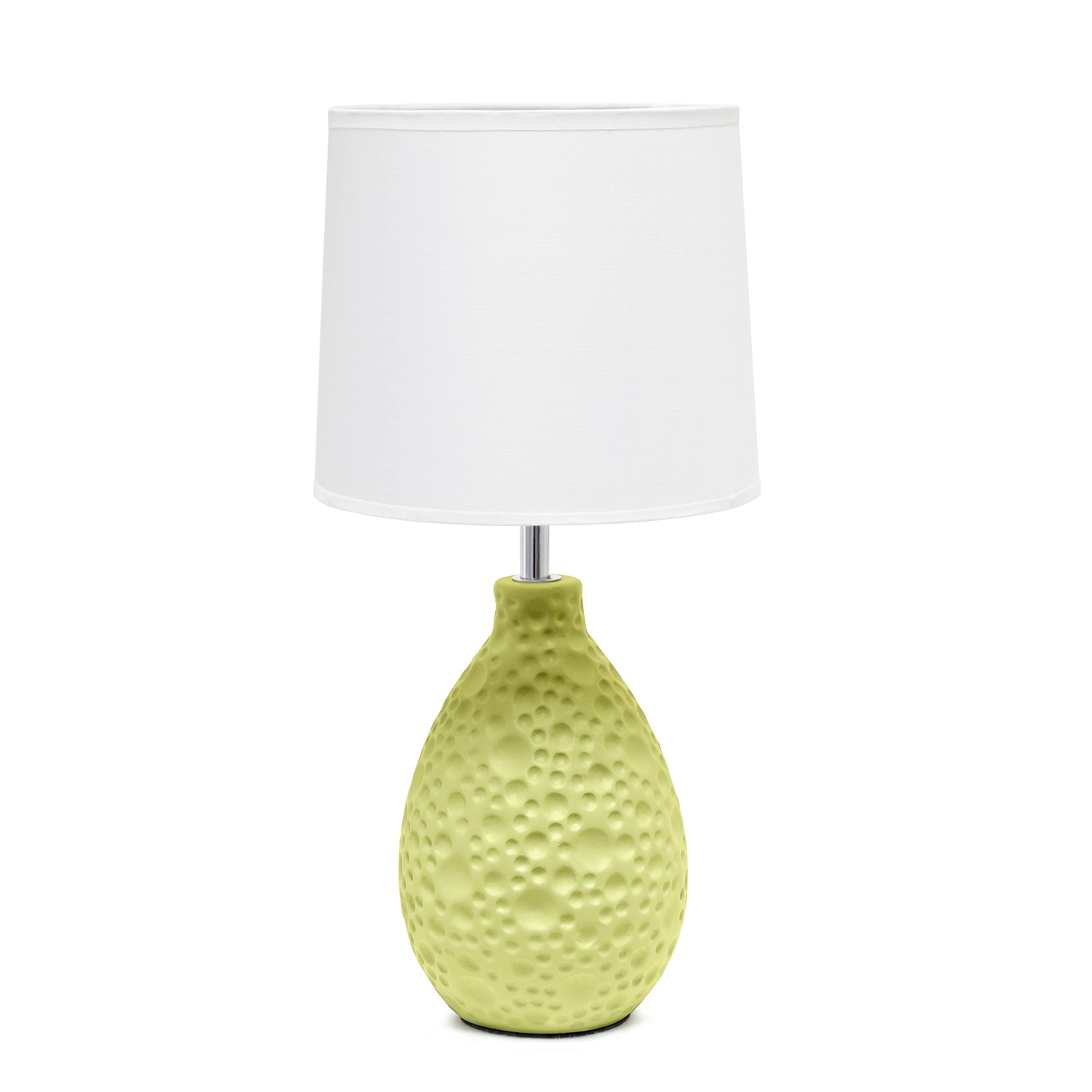 Simple Designs Lt2003-Grn Textured Stucco Ceramic Oval Table Lamp With White Fabric Shade, Green