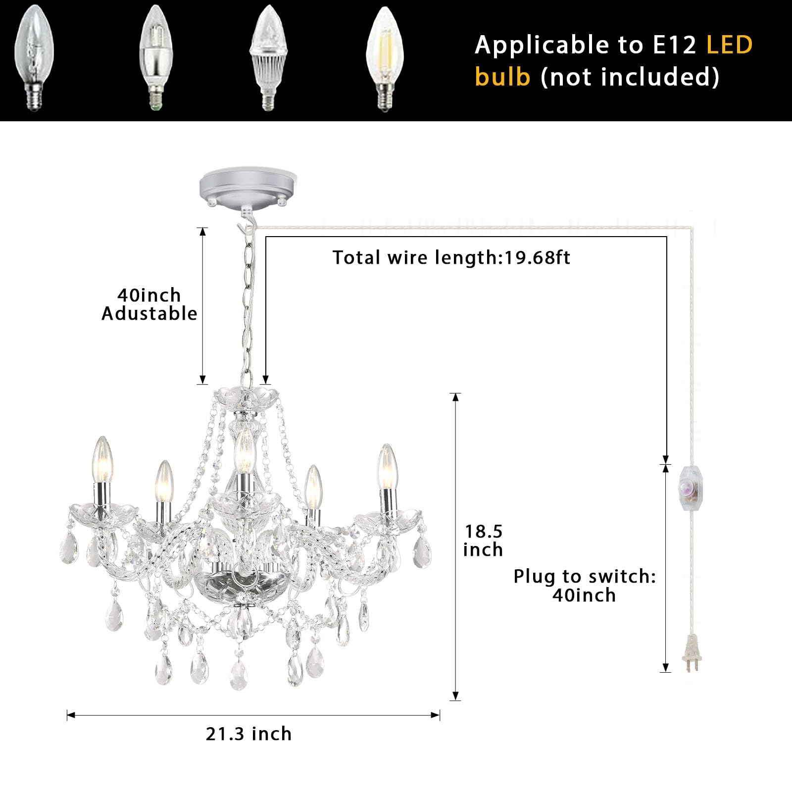 HOXIYA Dimmable Crystal Chandelier, Chrome Candle Style Pendant Light, Modern K9 Beads, Ideal for Dining, Living Room, Bedroom