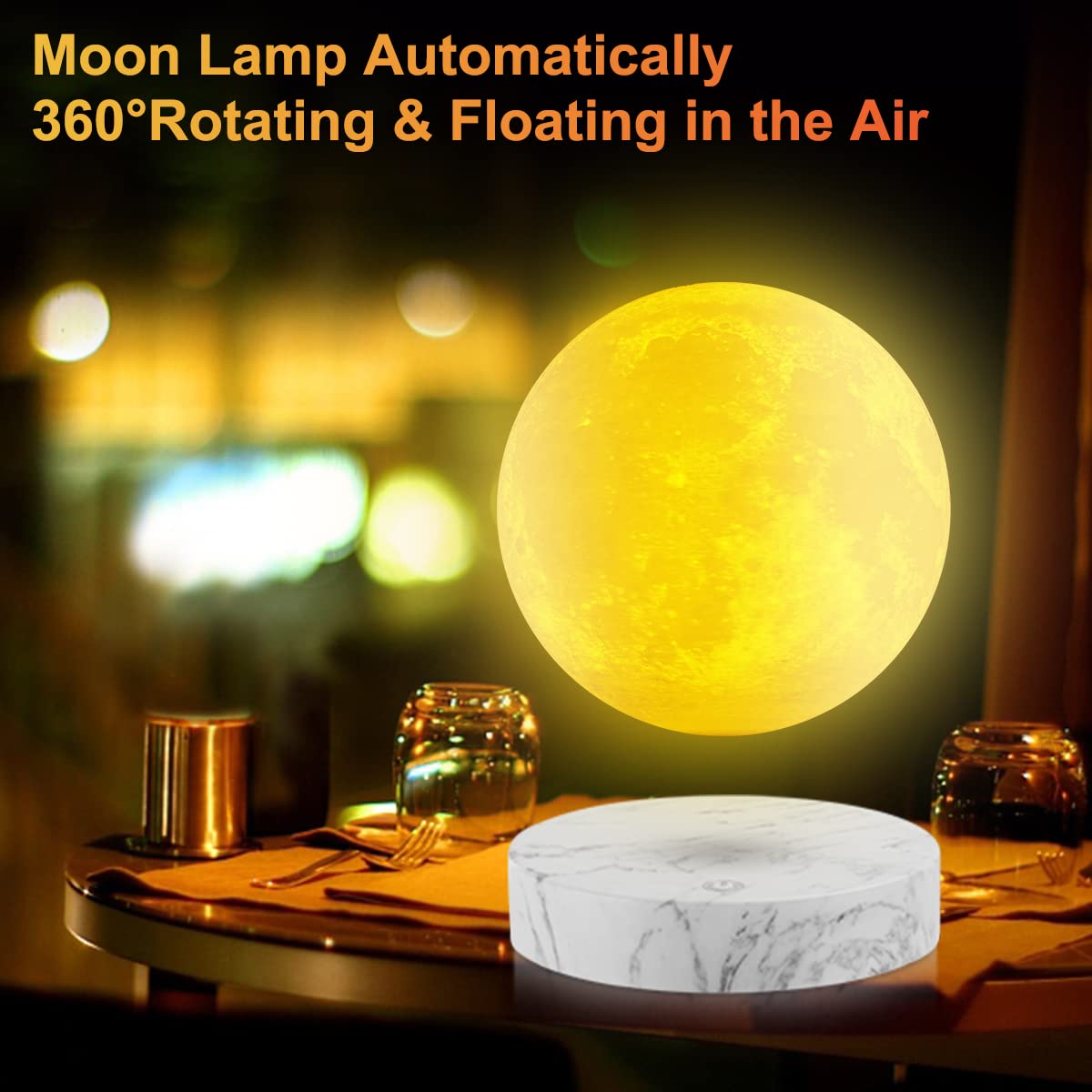 VGAzer Levitating Moon Lamp, Floating Night Light, Adjustable Brightness, 16 Colors, Model VA1213, Wood Material
