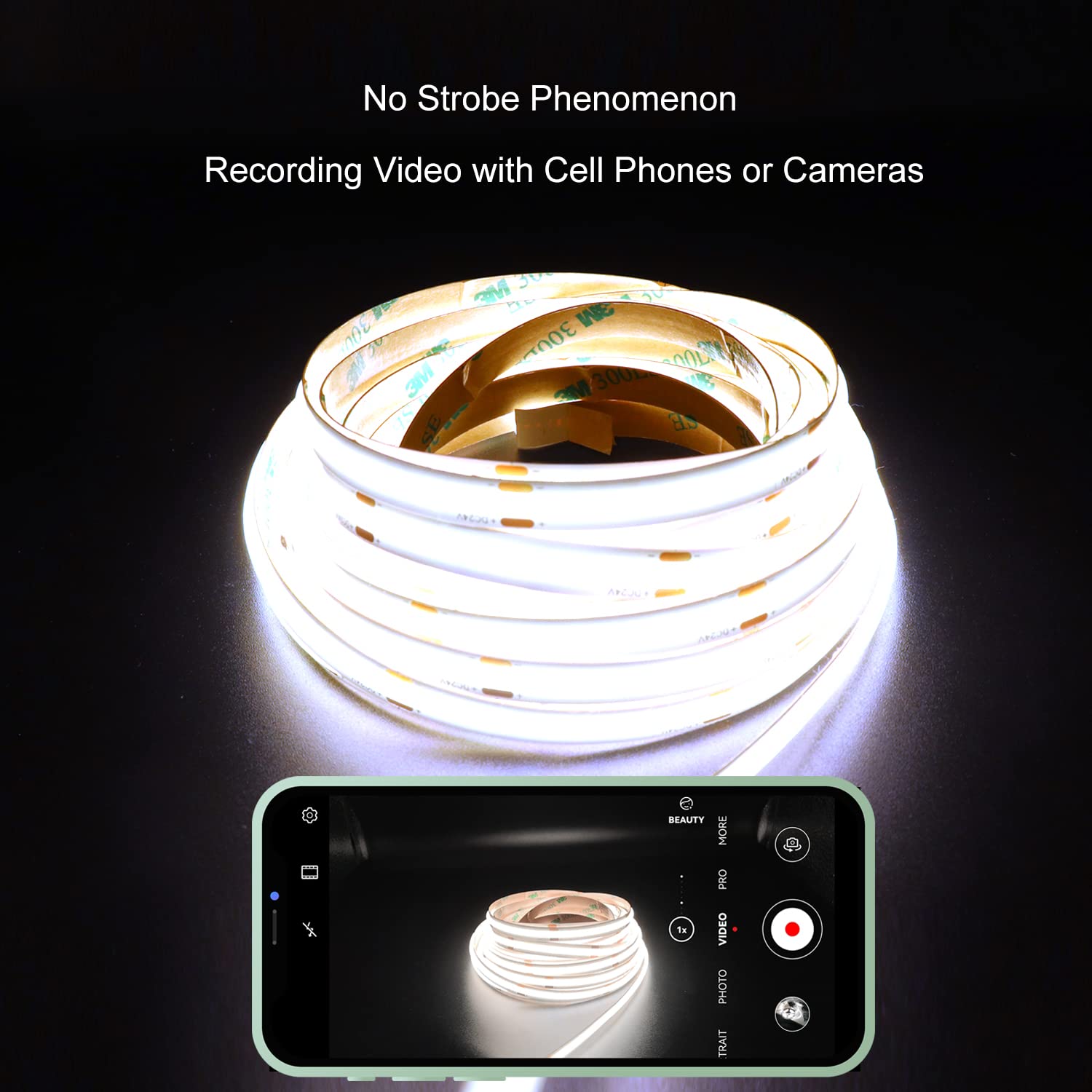 BUNACET COB LED Strip Lights 20ft, 2880 LEDs, Dimmable, 6500K Cool White, Aluminum, Model BNT-DE-LED-Lights