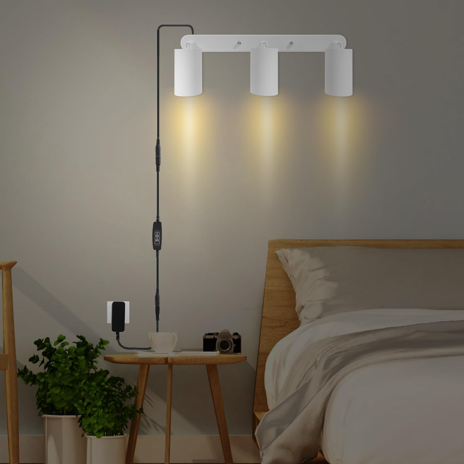 Taysing Plug in Track Lighting Fixture, 3 Heads, Aluminum, 15W, 3000K, White, Model TSPTL08