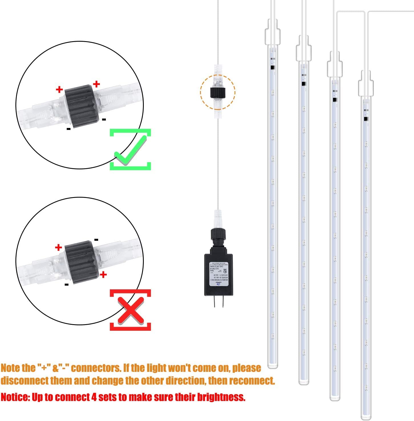 Minetom Meteor Shower Icicle Christmas Lights Outdoor, 11.8 Inches 10 Tubes 240 Led Dropping Lights Connectable, Hanging Falling