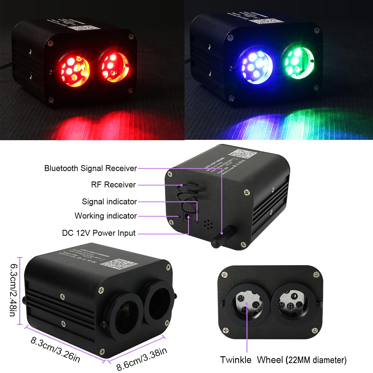 AZIMOM Dual Color Fiber Optic Starlight Headliner Kit 20W, 1200pcs, 0.03in x 13.1ft, Black, Model DUALCOLOR