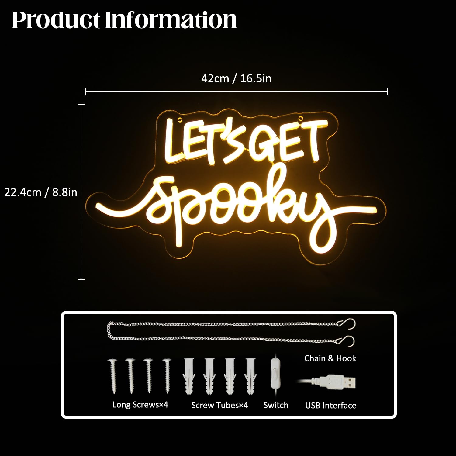 CKTBLEY Neon Sign - Spooky Halloween Quote LED Light - Acrylic - Orange - 16.5inx8.8in - Model CC-Spooky