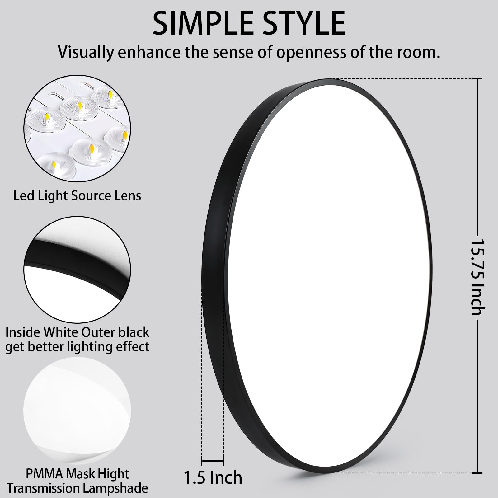 Drewaay 16 Inch Led Flush Mount Ceiling Light Fixture, 5000K Daylight White, 3000Lm, 30W, Flat Modern Round Lighting Fixture, 30