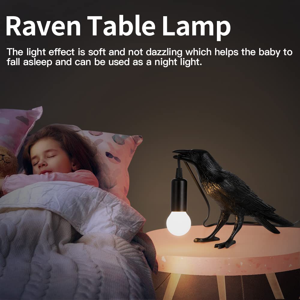 OVANUS Crow Lamp - Adjustable Brightness Raven Light Decor for Bedroom, Black, Model wuya002