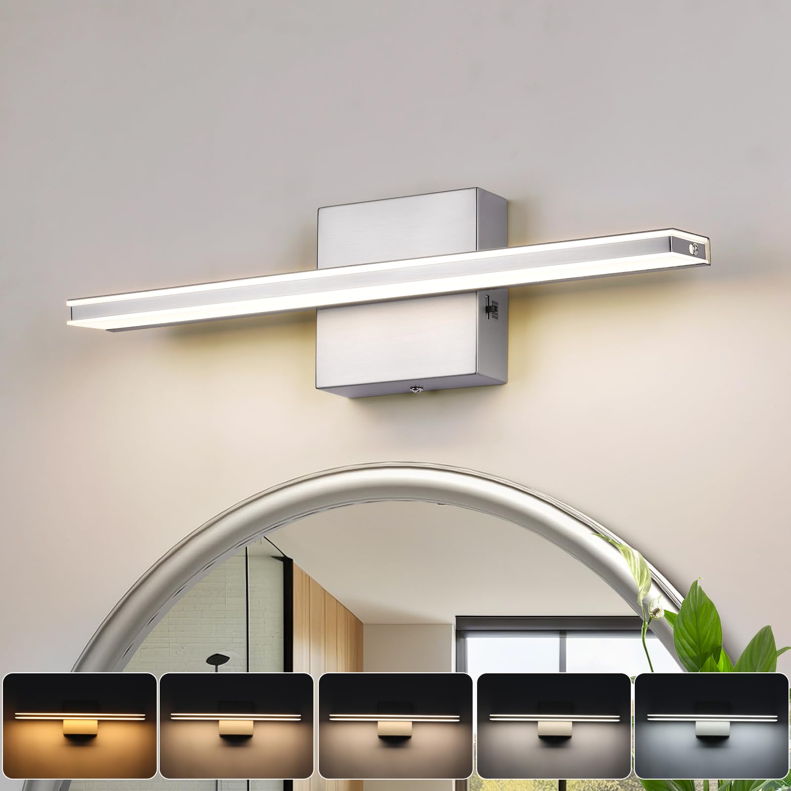 BRIVOLART LED Vanity Light Bar 5CCT Dimmable 12W 15.7 Inch Brushed Nickel Model 6420