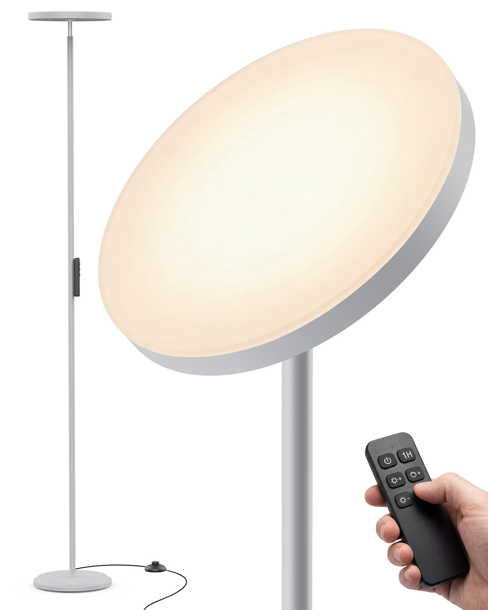 Natapai Floor Lamp for Bedroom,69 Tall Standing Lamp Remote & Foot Switch with 1H Timer, 2700-6500K Stepless Dimmable Modern Pol