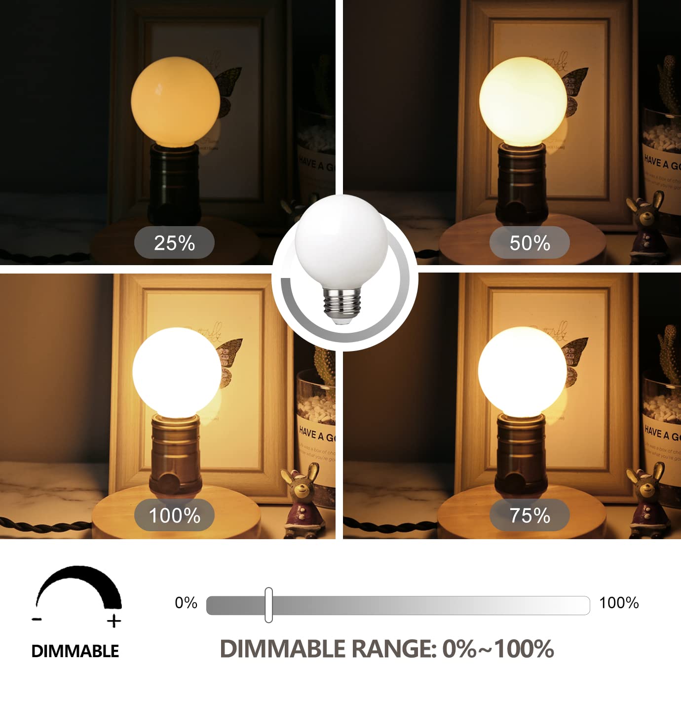 G19/G60 Led Globe Light Bulbs, 4.5W Led Filament Bulb (60W Equivalent),Warm White 2700K,Dimmable Makeup Mirror Lights For Bedroo