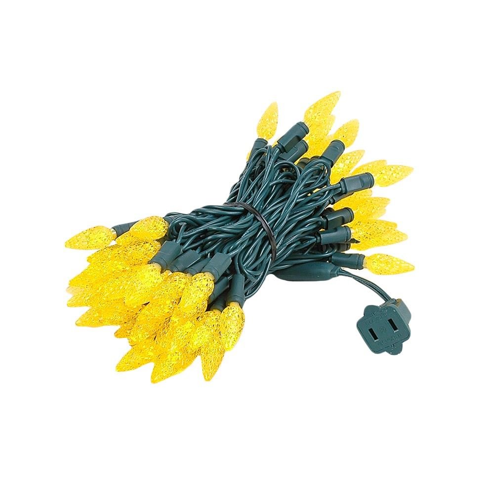 Novelty Lights C6 LED Christmas Mini Light Set, 70 Lights, Yellow, 24 Feet, Commercial Grade Outdoor String Lights, Green Wire