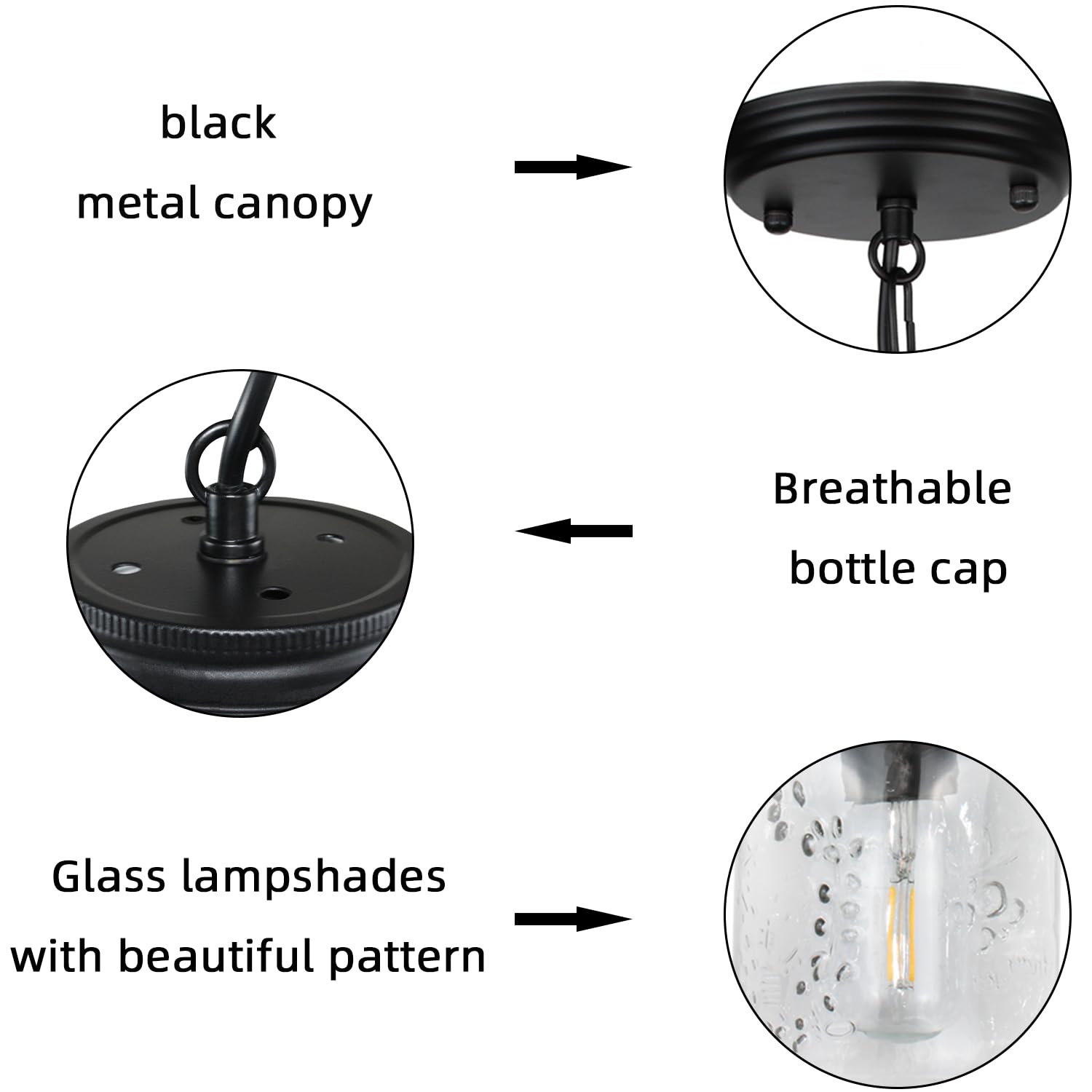 Jasopaco Glass Mason Jar Light Fixtures Single Pendant Ceiling Light 1-Light Flush Mount Black Country Farmhouse Lights For Kitc