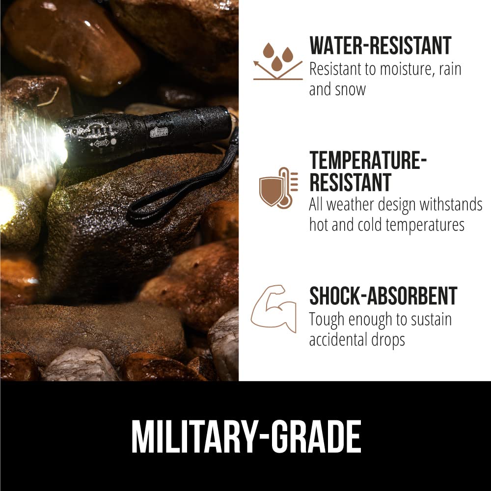 Gorilla Grip 2 Pack Led Tactical Handheld Flashlight, High Lumens, Ultra Bright 5 Mode, Long Lasting Water Resistant, 750 Ft Zoom Flashlights, Camping Accessory, Outdoor Camp Gear, Emergencies, Black