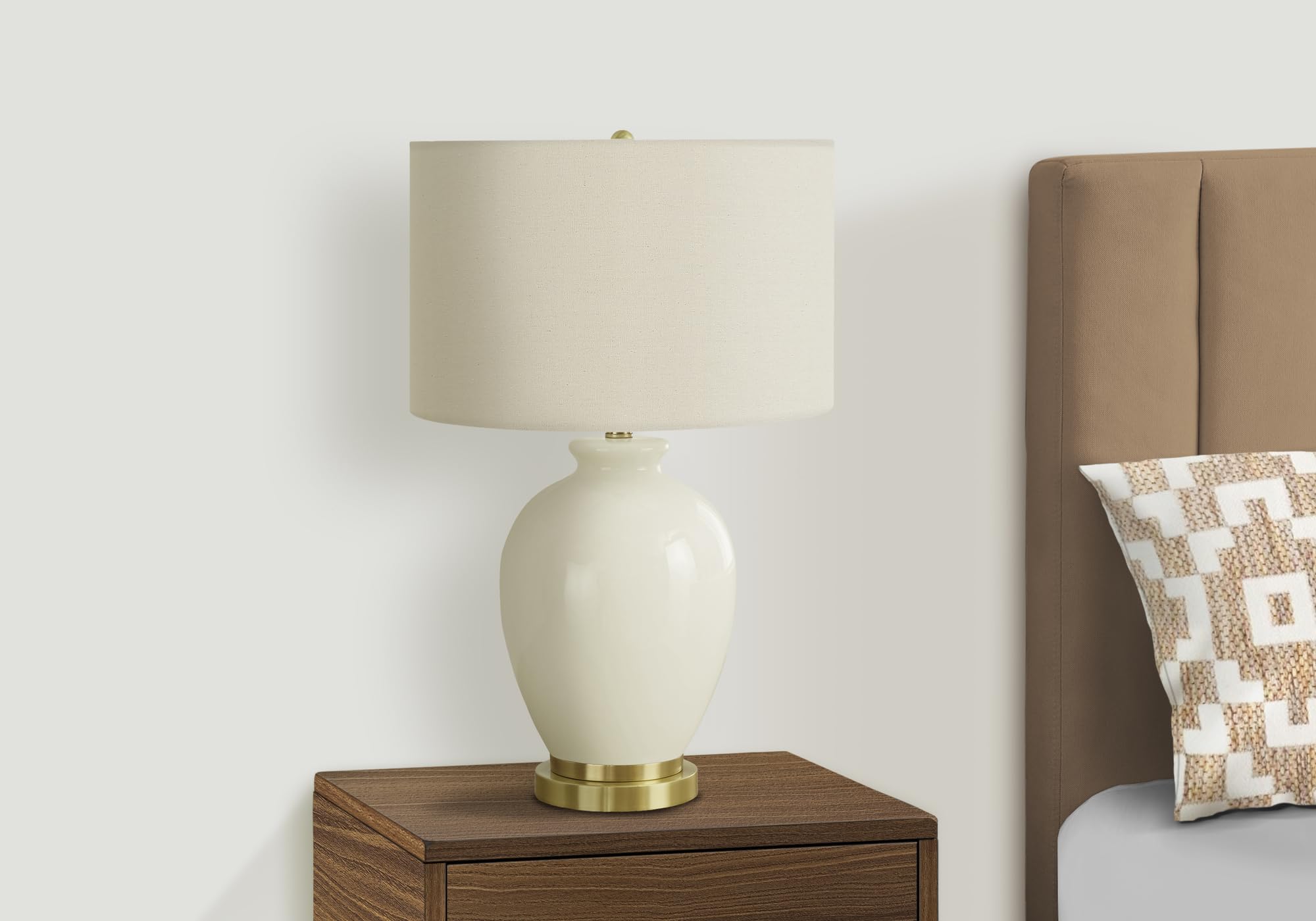 Monarch Specialties I 9625 Table Lamp, Cream Ceramic, Ivory/Cream Shade, 16inL x 16inW x 26inH