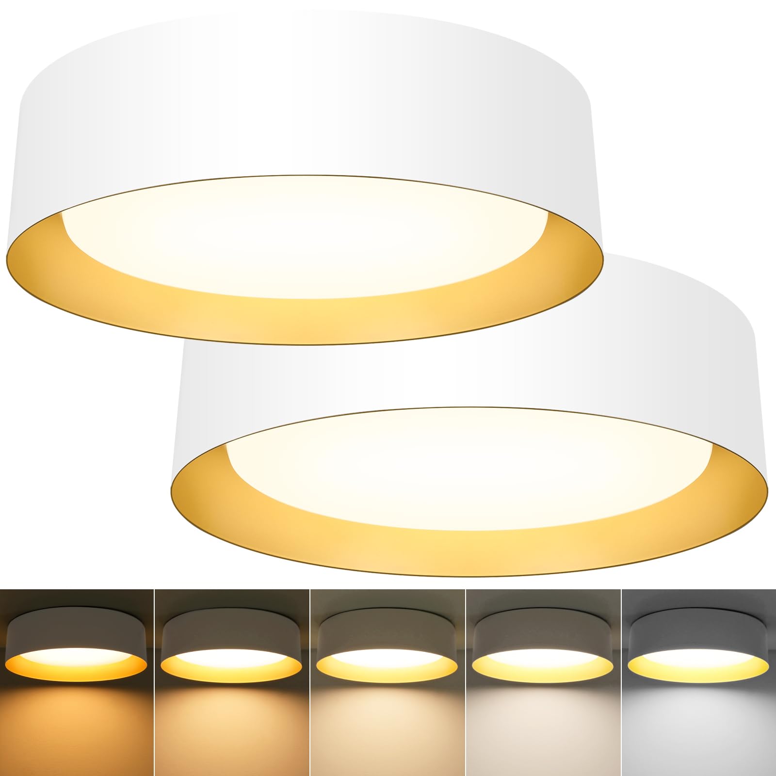 BrightHome Flush Mount Ceiling Light, 25W 2600LM, 13in, Dimmable, Matte White, 5CCT, 2 Pack, Model BLCL401325W