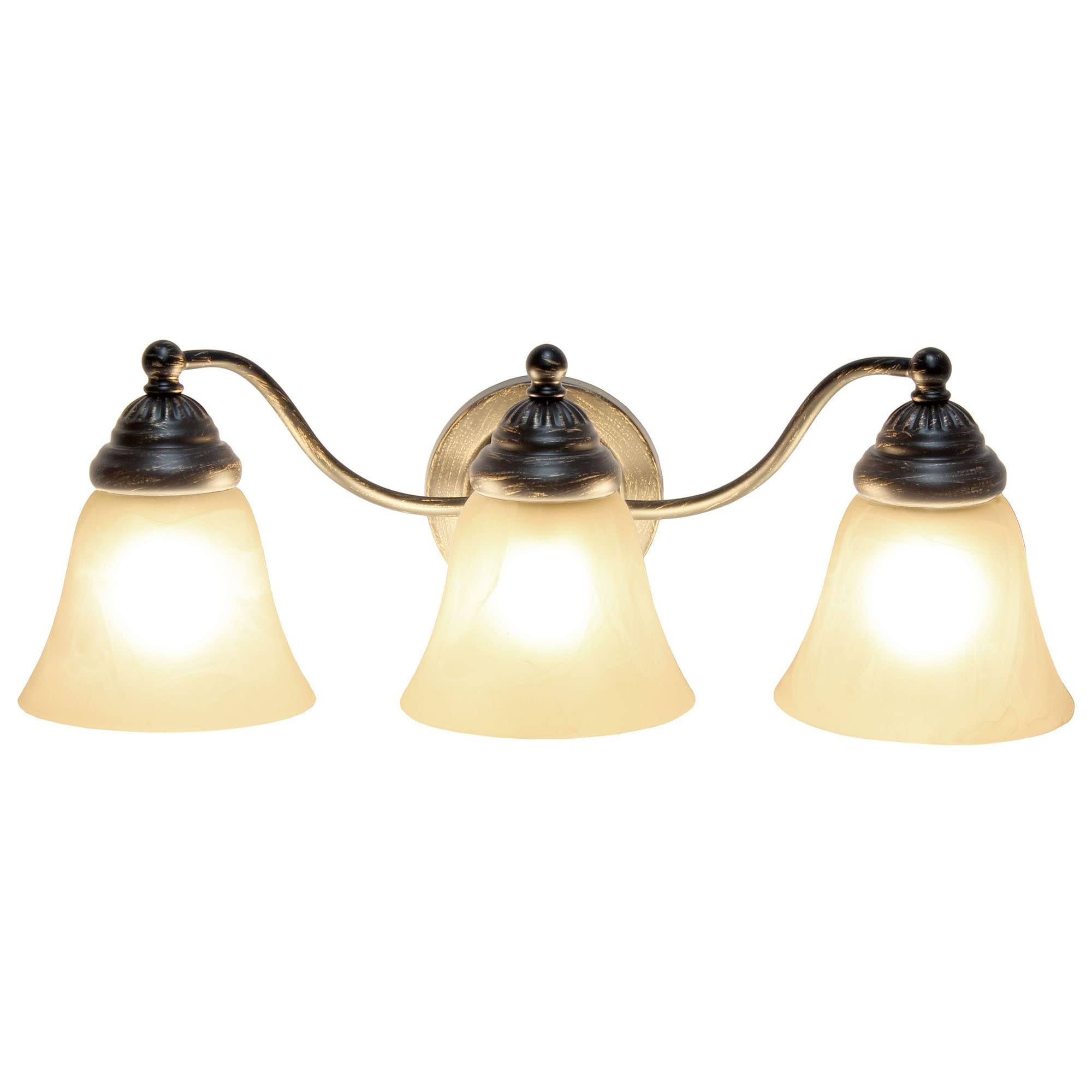 Simple Designs VT1023-ORB 19.25 Classic 3 Light Winding Metal & Frosted Marble White Bell Shape Glass Shades Decorative Wall Mou