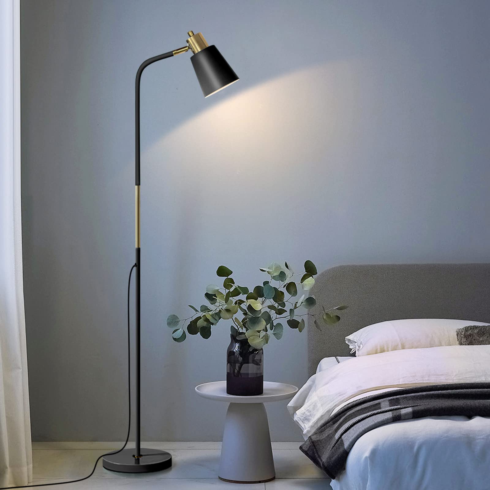 LALISU Dimmable Floor Lamp - Adjustable Metal Heads for Living Room & Bedroom, Black-01