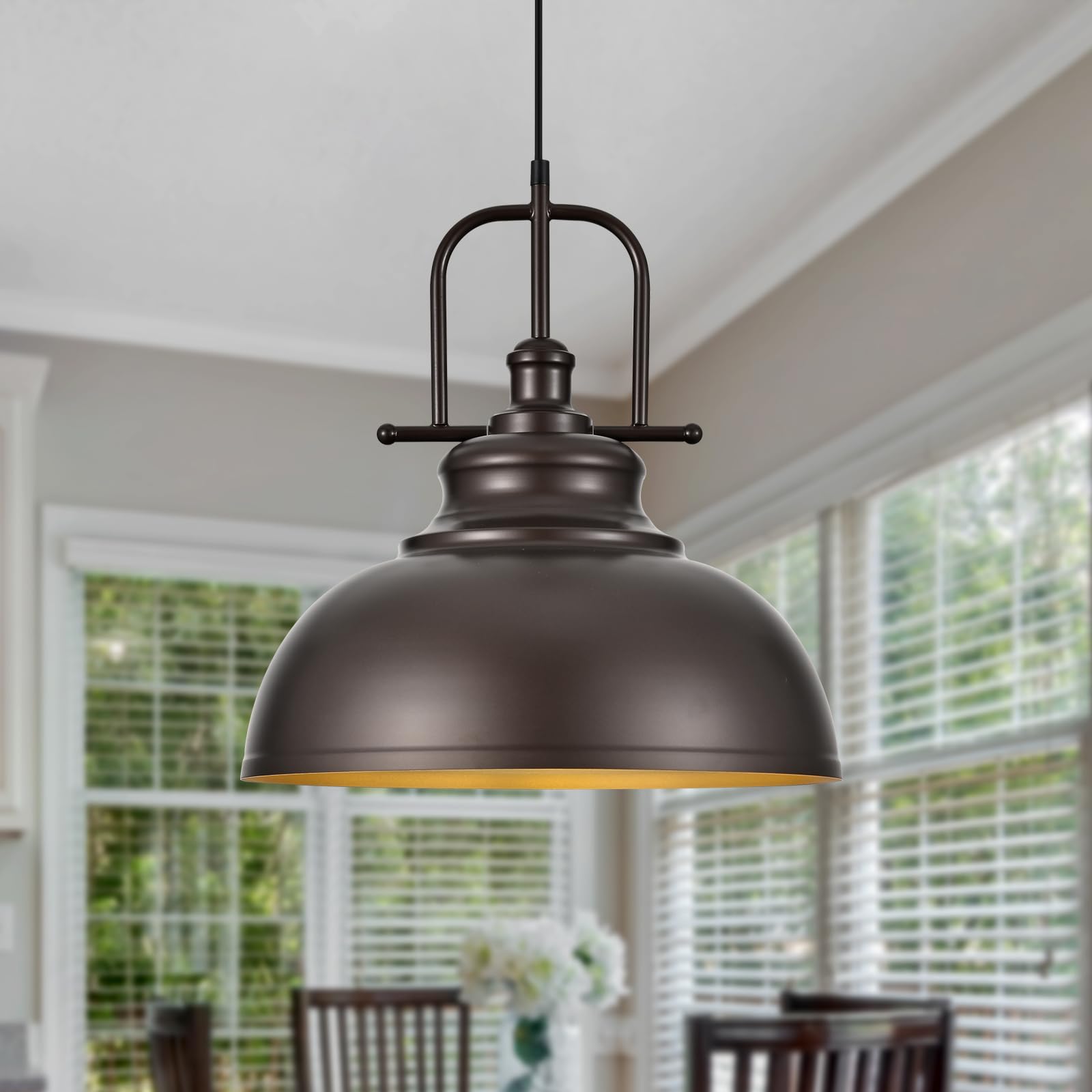 TAKEGO 15.8  Large Farmhouse Pendant Lights Kitchen Island  Oil Rubbed Bronze Rustic Pendant Light Fixture  Vintage Dome Pendant Light  Industrial Hanging Ceiling Lamp for Dining Room  Hallway