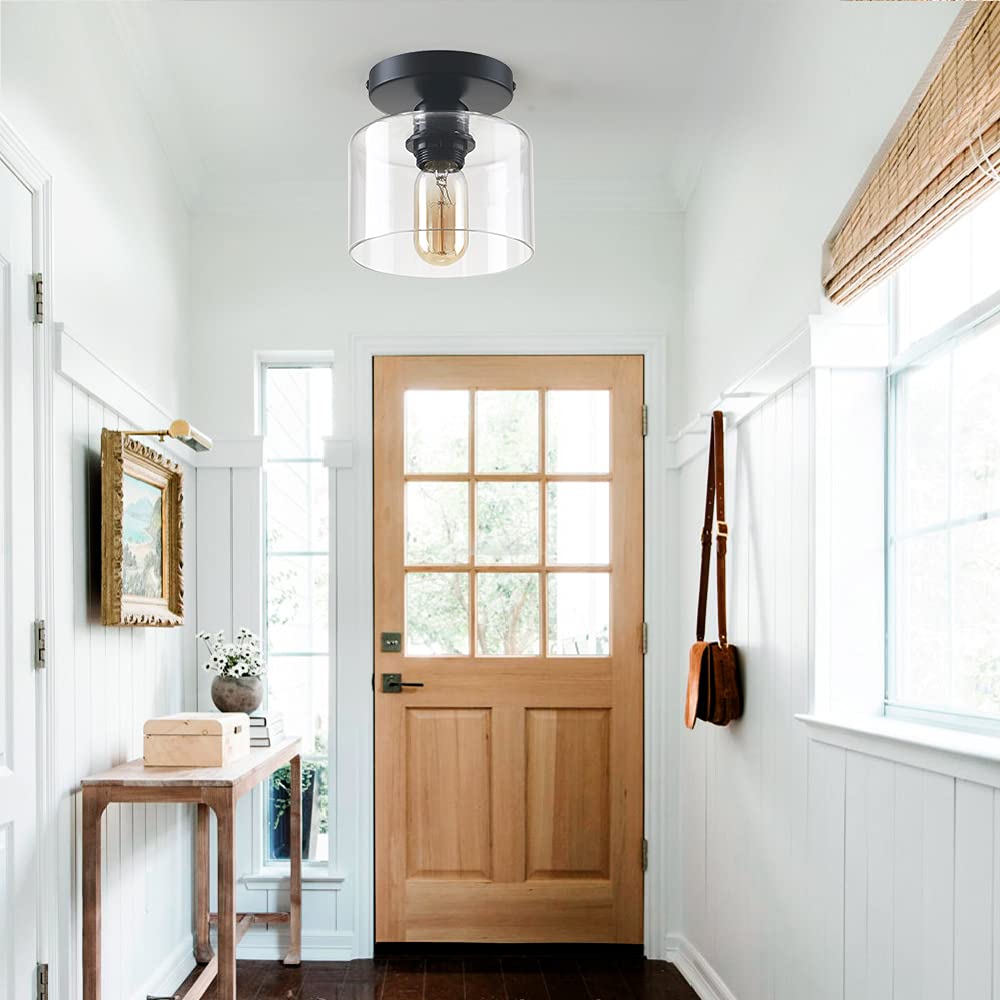 Deamakk Modern Semi-Flush Mount Ceiling Light, Rustic Black Fixture For Home, 2 Pack