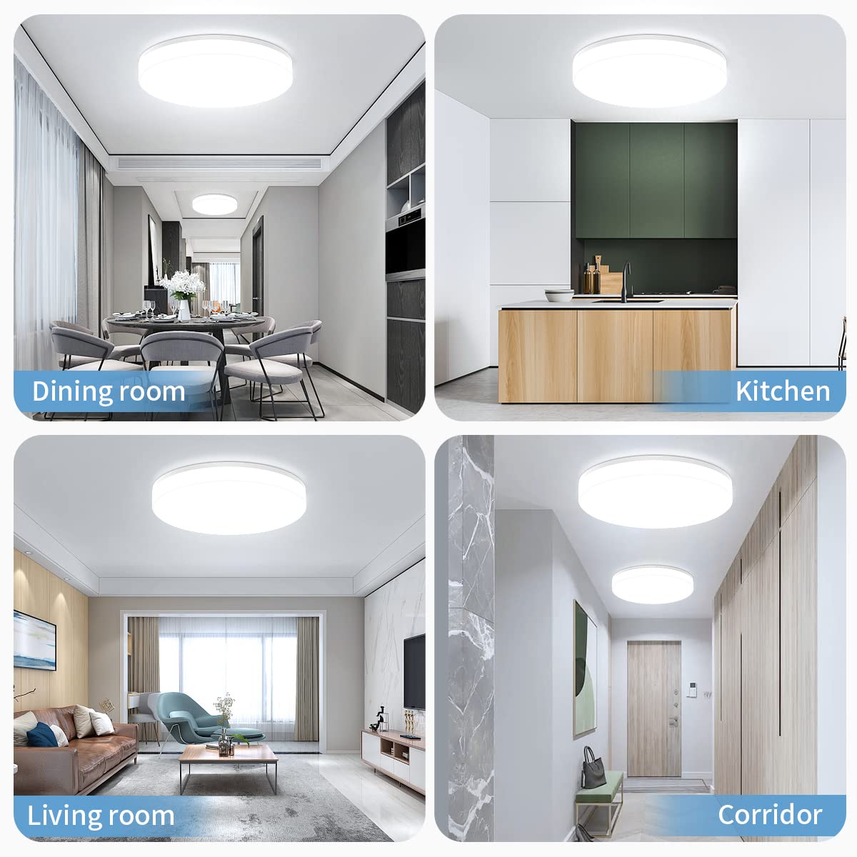 Airand LED Ceiling Light Fixture, 18W 1650LM, Waterproof, Modern Design, 2PACK, Daylight White, Model A6100-2