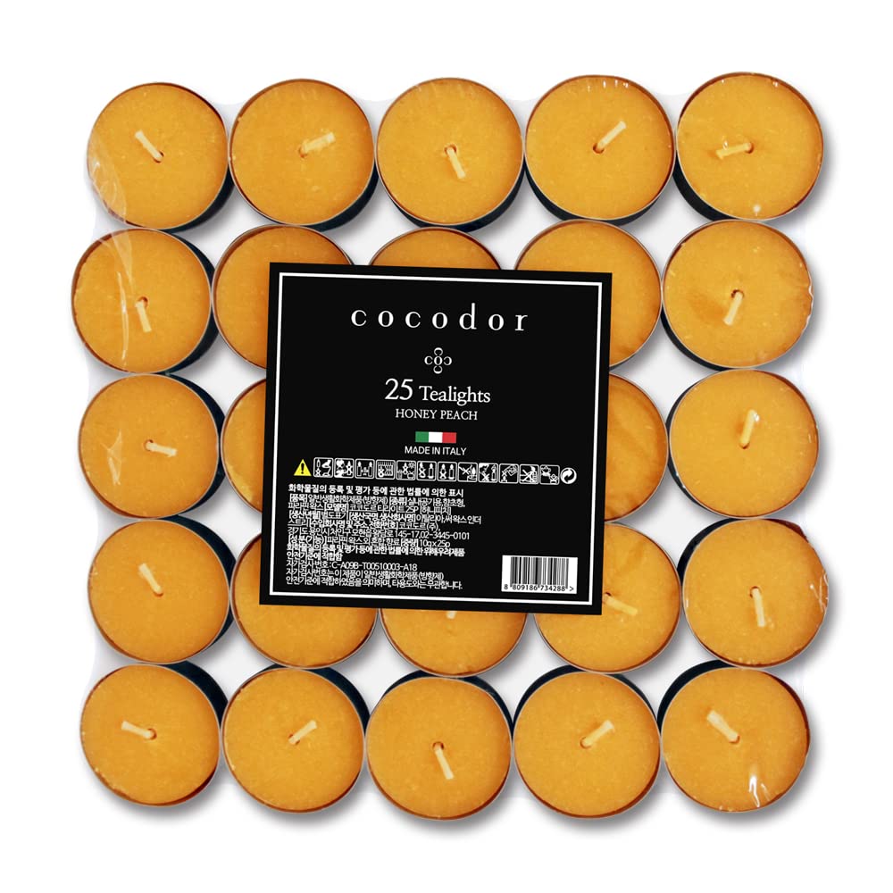 Cocod'or Scented Tealight Candles, Honey Peach, 25 Pack, 4-5 Hour Burn Time, Palm Wax, Model JPCOTL025HPET