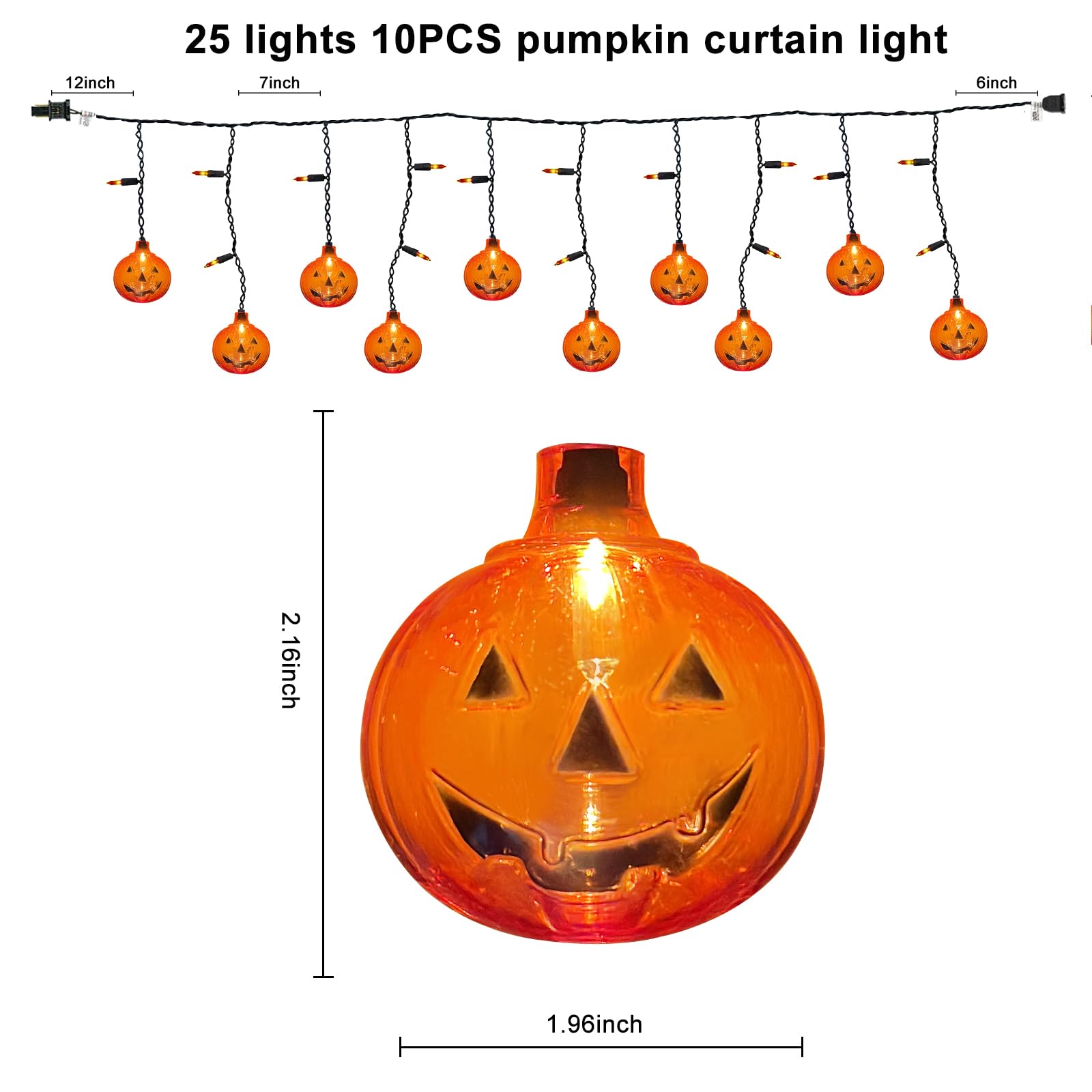 GOOTHY Halloween Pumpkin Icicle Lights, 7Ft String Lights with 10 Pumpkin & 15 Mini Orange Bulbs, Plastic, Indoor Outdoor Decor