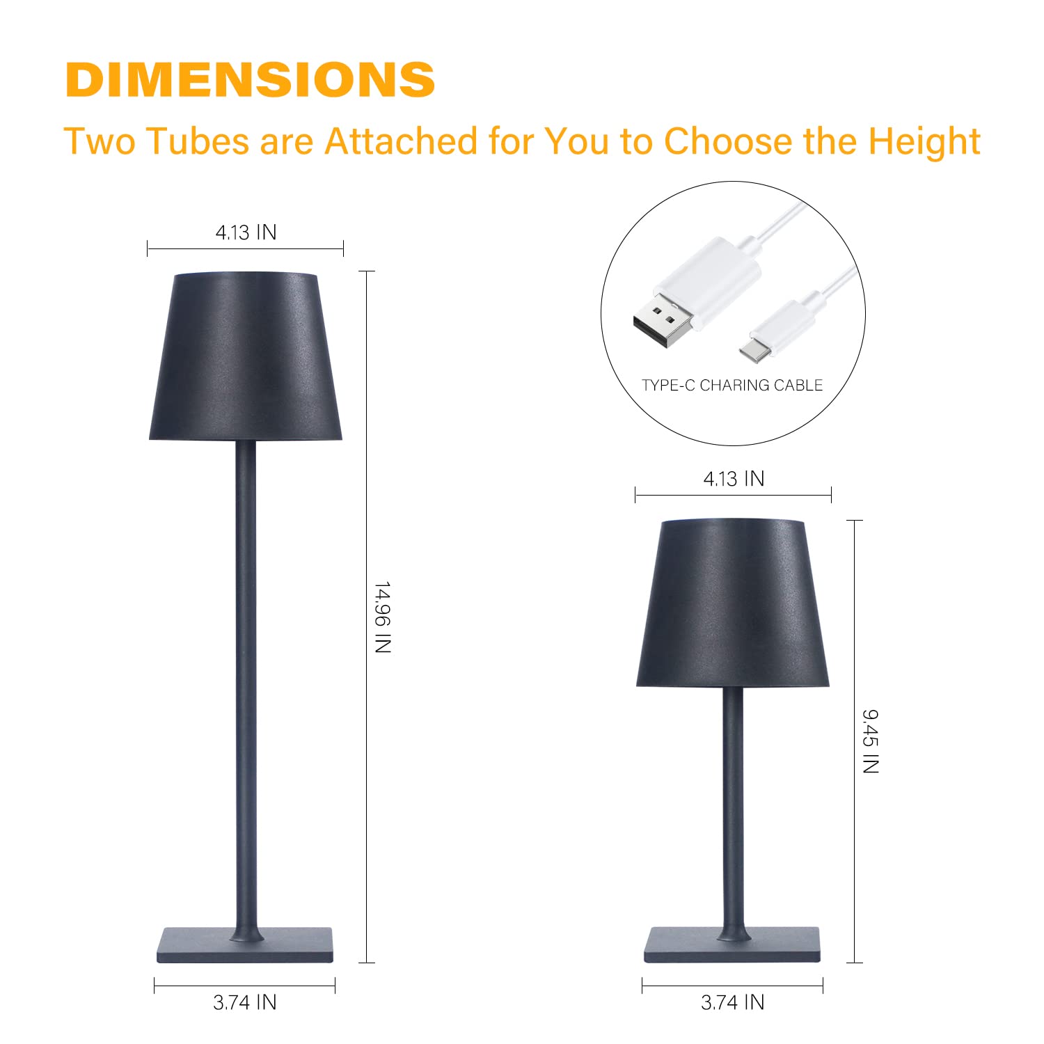 Chloranthus 2 Pack Cordless Table Lamps, Stepless Dimming, Rechargeable Led, Black