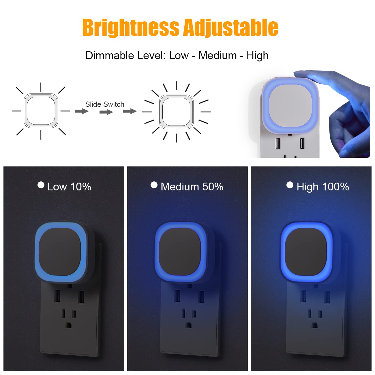 Yunlex 6 Pack Plug In Dimmable Night Light, Soft Night Light, Auto Dusk To Dawn Sensor, Azure Led Wall Night Light, Square Night