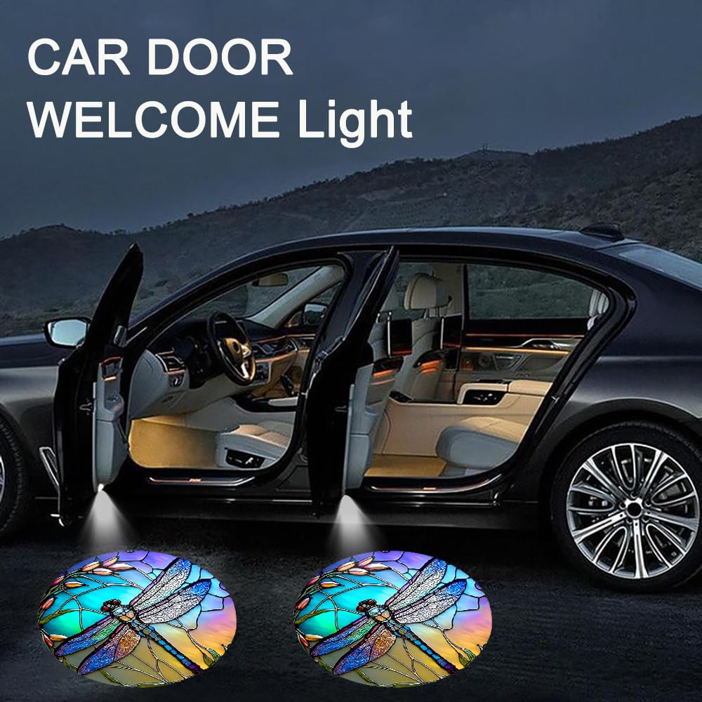 Lmzljz 2Pcs Car Door Lights Dragonfly Door Lights Logo Projector Led Shadow Welcome Lamp Car Accessories Dragonfly Gifts For Women Men Suitable For All Vehicles Motorcycle Bike