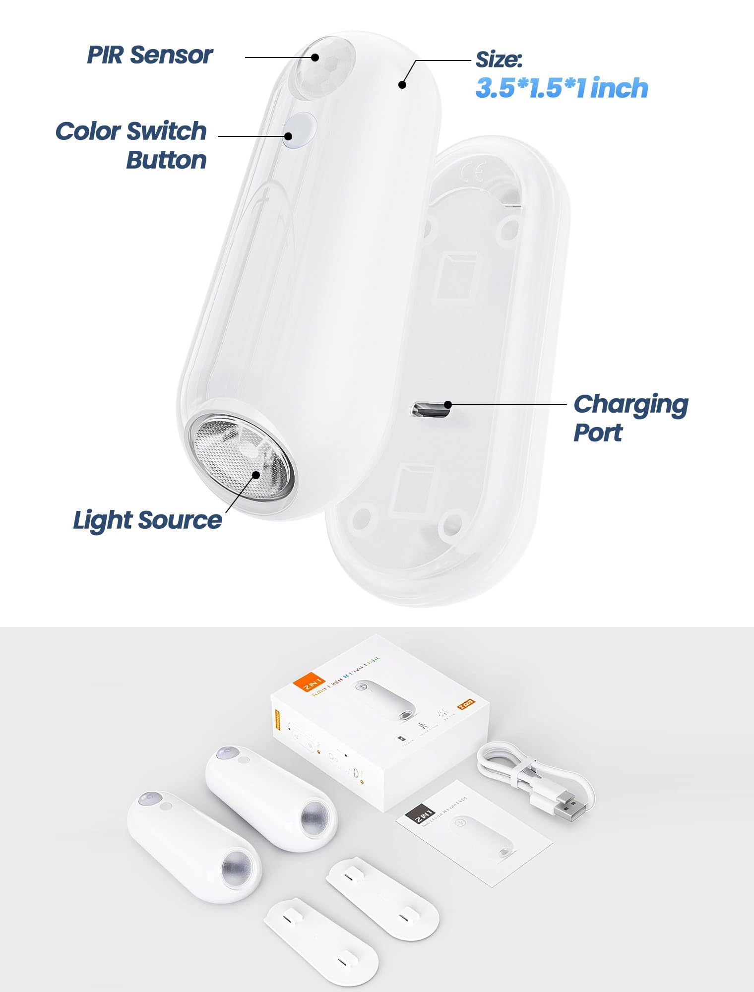 ONXE Toilet Night Light - Motion Sensor, 8 Color Changing, USB-C Rechargeable, Splash-Proof, Ideal for Bathroom, Hallway, Stairs, White
