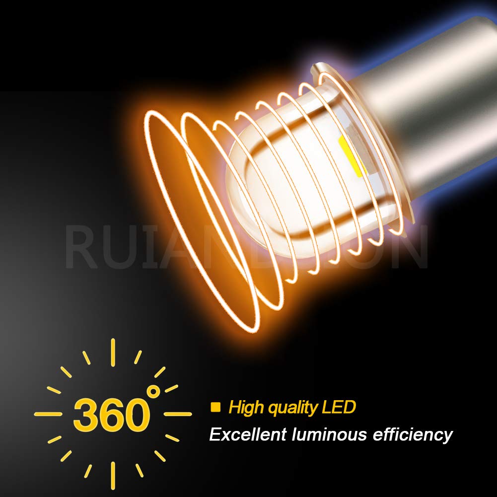 Ruiandsion LED Flashlight Bulb Replacement, P13.5S Base, 3V, White, Pack of 5