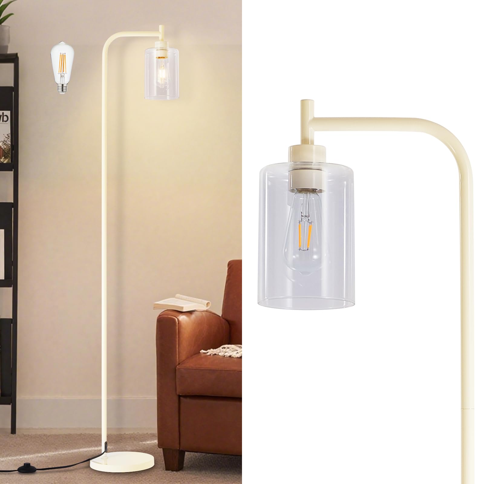 DINGLILIGHTING Floor Lamp - Light Gold Metal with Clear Glass Shade - Model WSFLL005-LG - Modern Design for Living Room and Office