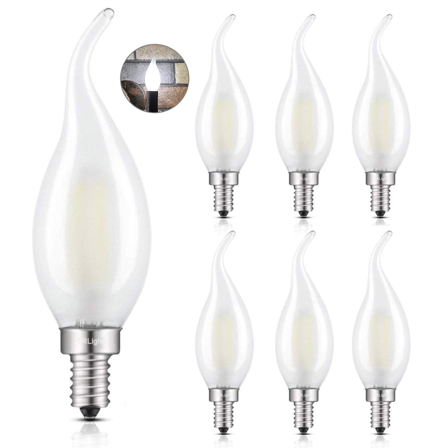 Crlight 2W Dimmable Led Candelabra Bulb 4000K Daylight White, E12, 6 Pack