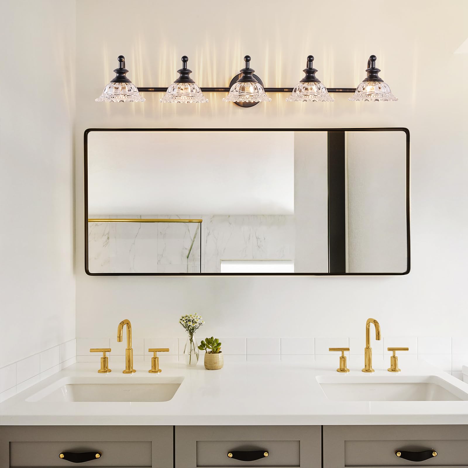 Xiedun 37.4'' 5 Light Vanity Light For Bathroom (Exclude G9 Bulb) Black Vanity Lights For Bathroom