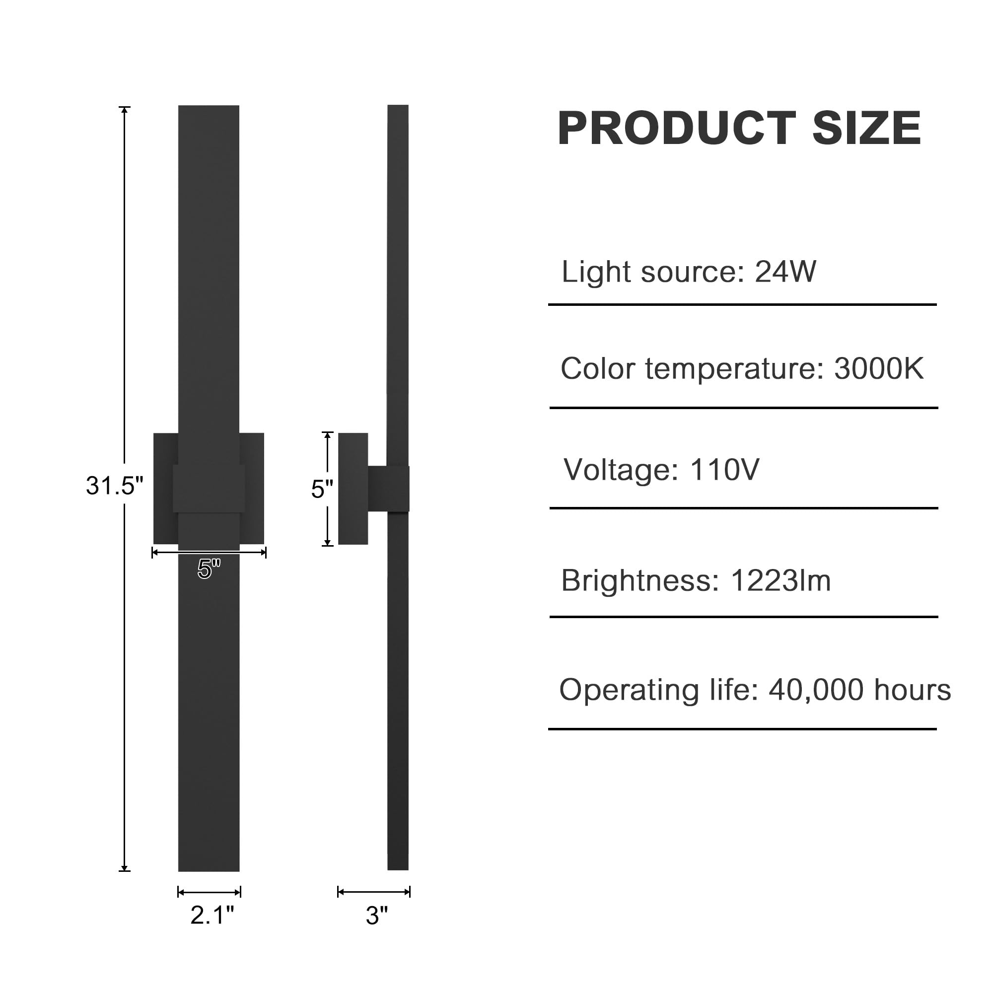 Lamqee 31.5 In Aluminum Long Outdoor Wall Lights  3000K 1223Lm Led Waterproof Ip65  Modern Exterior Lighting Fixture Linear Outdoor Sconce Wall Mount Outside Lighting For House Porch Patio Garage Door