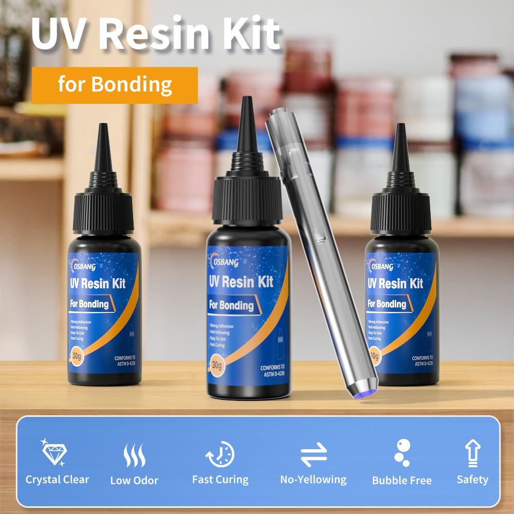OSBANG UV Resin Kit with Light, 90g Transparent UV Glue, Curing & Bonding for Plastic, Acrylic, Glass - Model OSB-uv resin glue 90g