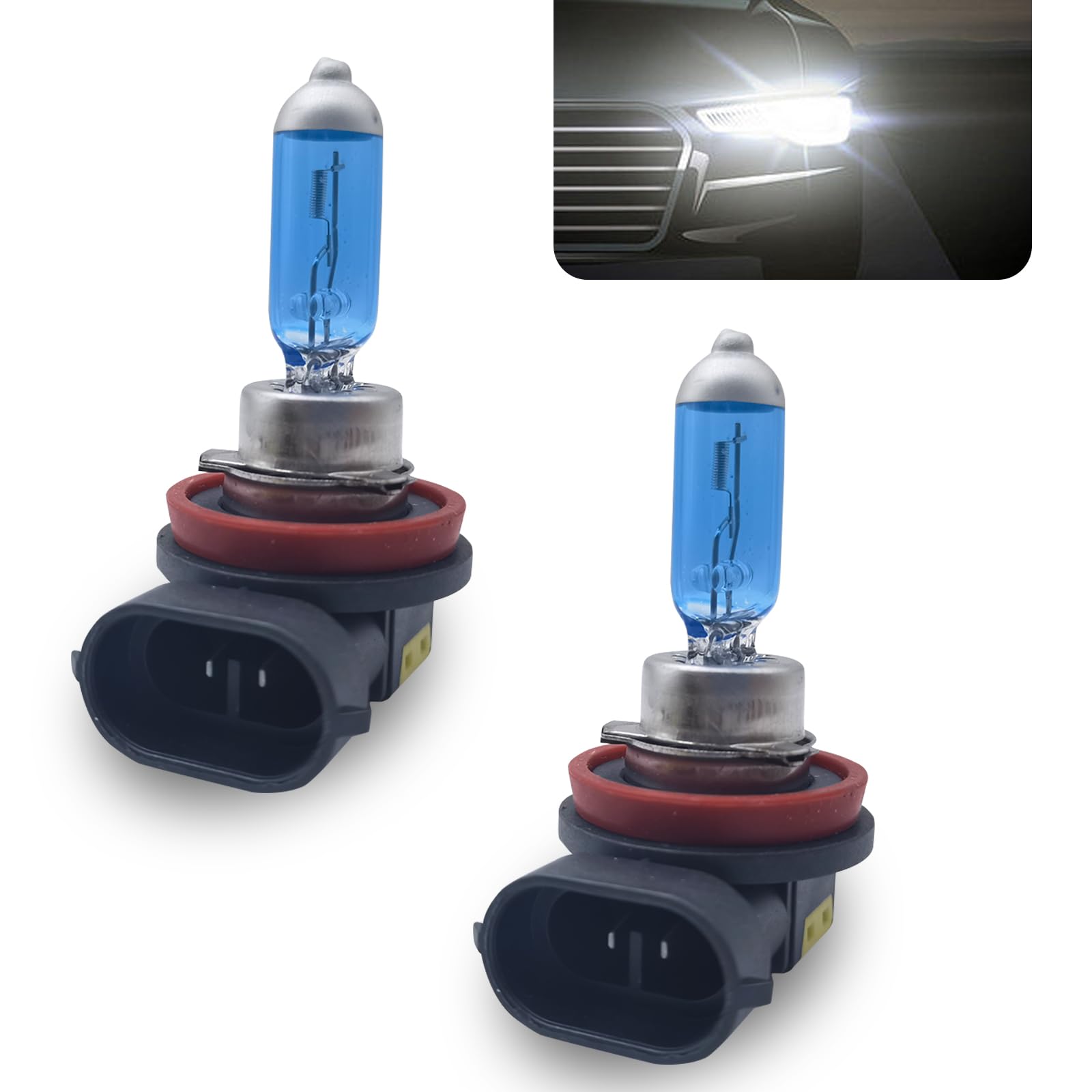GKmow H8 Halogen Bulbs, 12V 35W High Beam Lights, 2 PCS, White, Model GKLSD2001WH-H8, Universal for Most Cars,