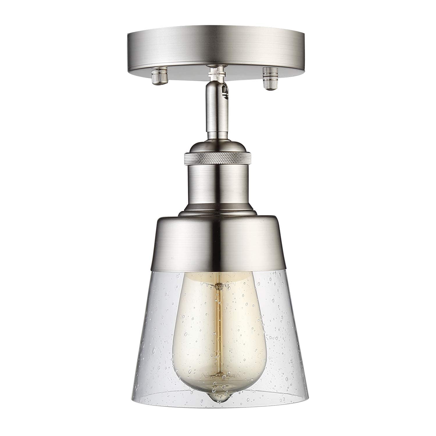 Fivess Lighting Modern Glass Flush Mount Light Fixture Mini Brushed Nickel Seeded Glass Shade fss3201